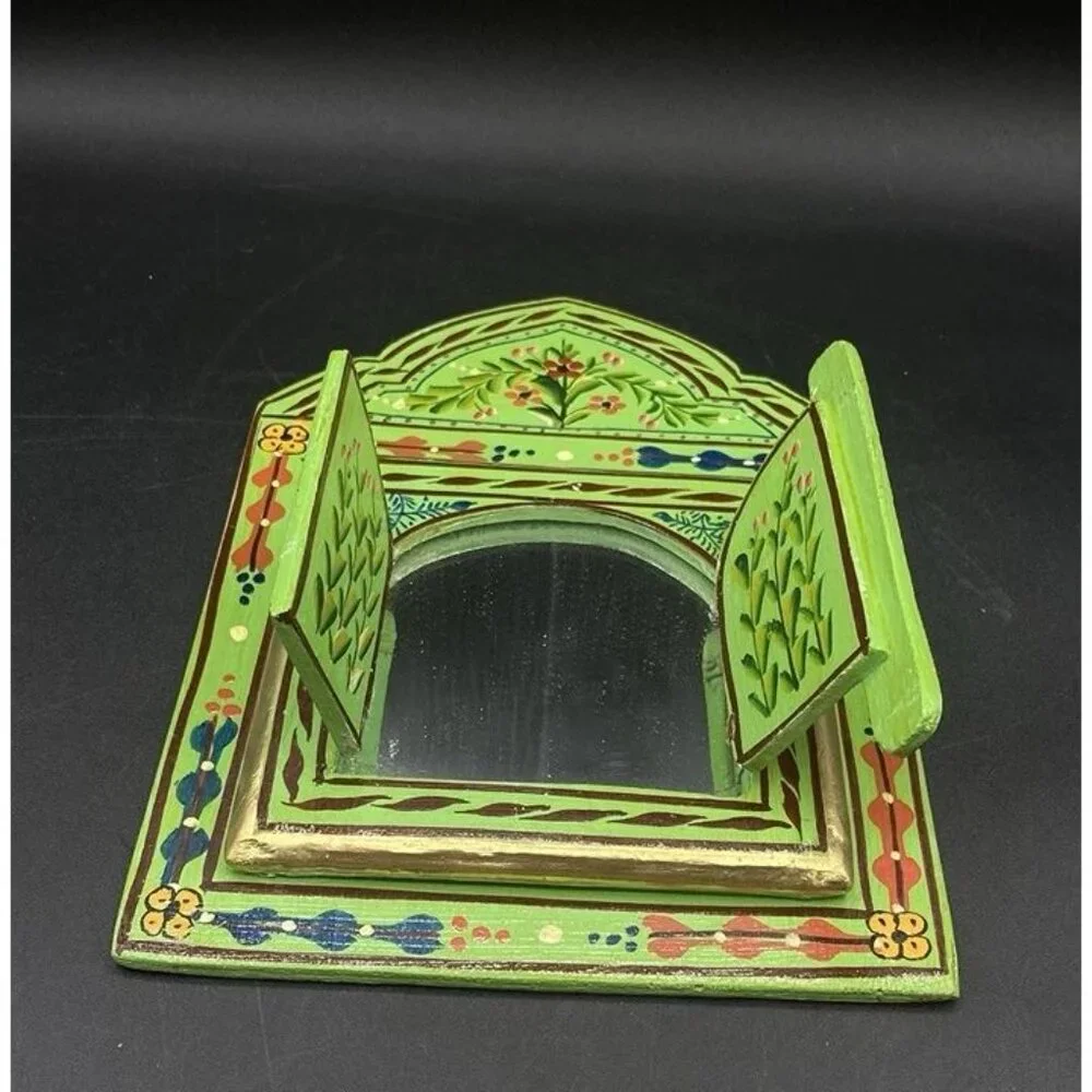 Green Mirror Moroccan Mirror Artisanal Wall Home Mirror Double Door Mirror 9”x6” - Picture 5 of 11